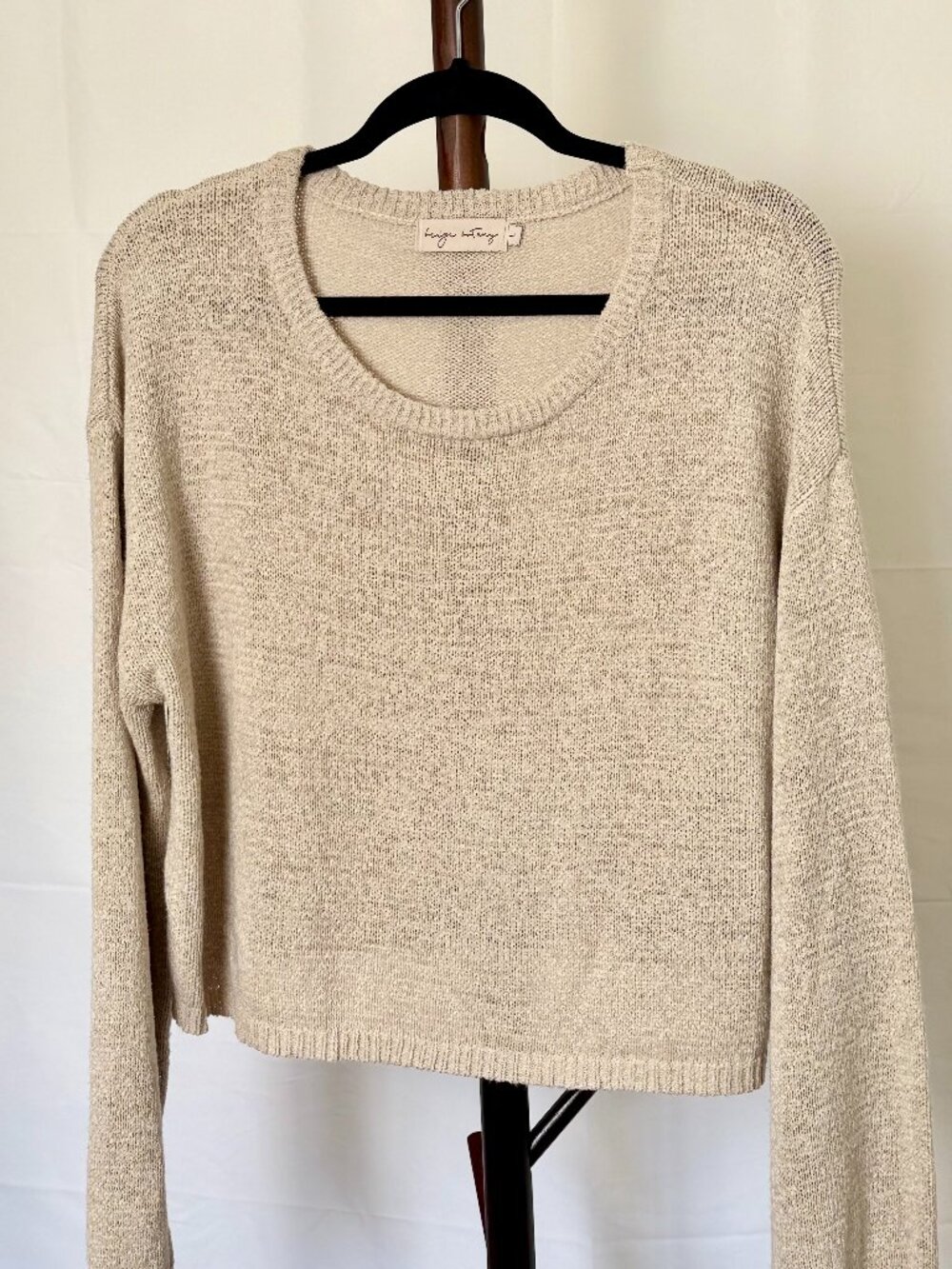 Beige Cropped Knit Sweater Lightweight Relaxed Fit | Size L